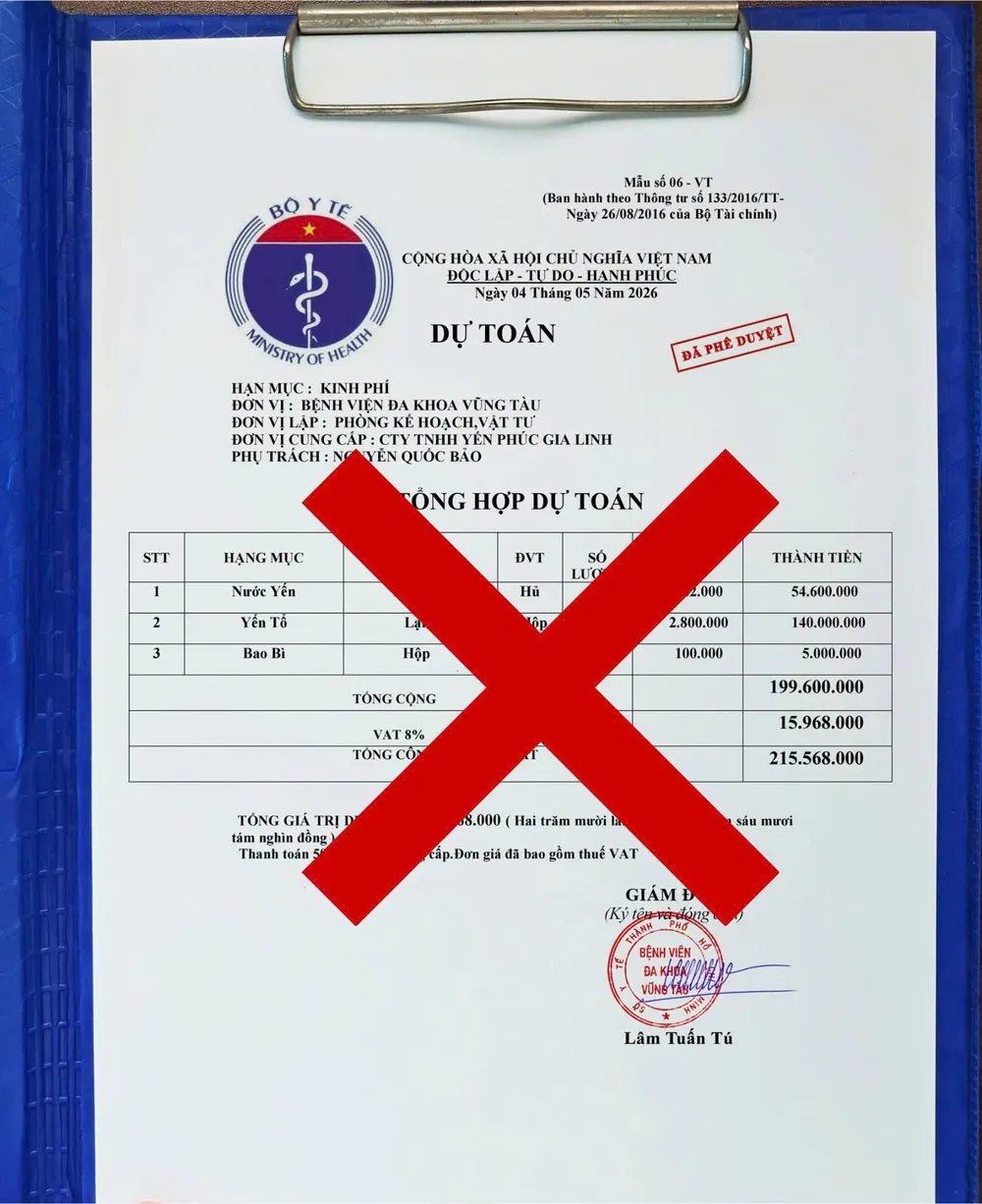 Một văn bản mạo danh Bệnh viện Đa khoa Vũng Tàu.