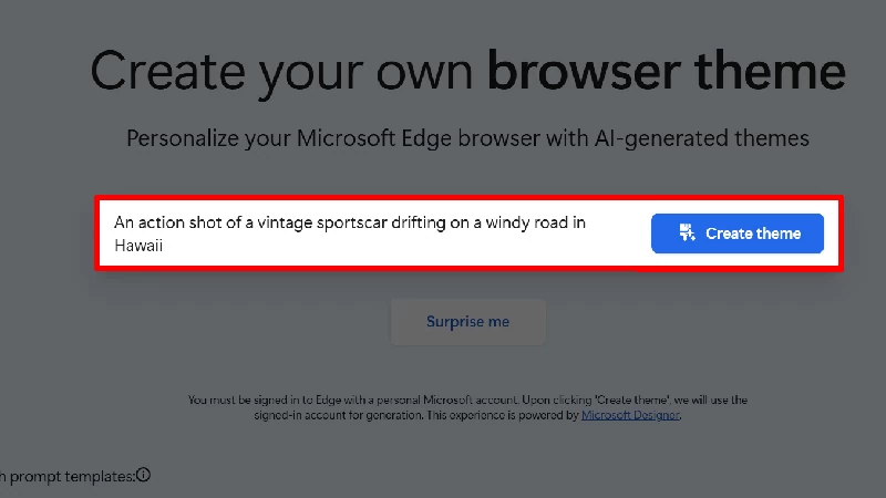 Tạo theme bằng AI cho Microsoft Edge trên máy tính siêu thú vị