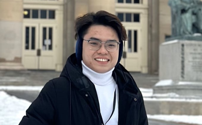 Pham Anh Quan à l'Université Cornell, aux États-Unis, lors d'un voyage d'échange en février. Photo : personnage fourni