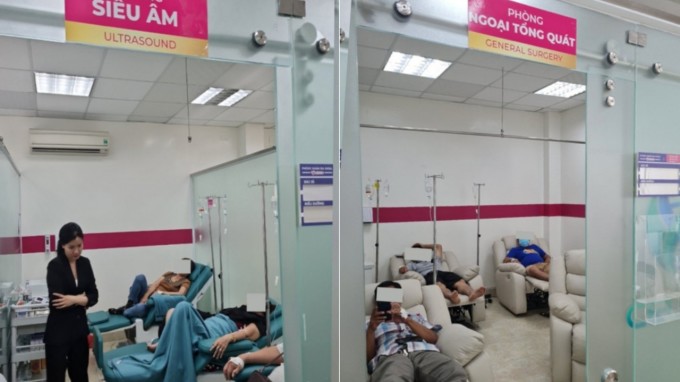 Plusieurs patients recevaient des perfusions dans l’établissement au moment de l’inspection. Photo : Département de la Santé de Hô-Chi-Minh-Ville