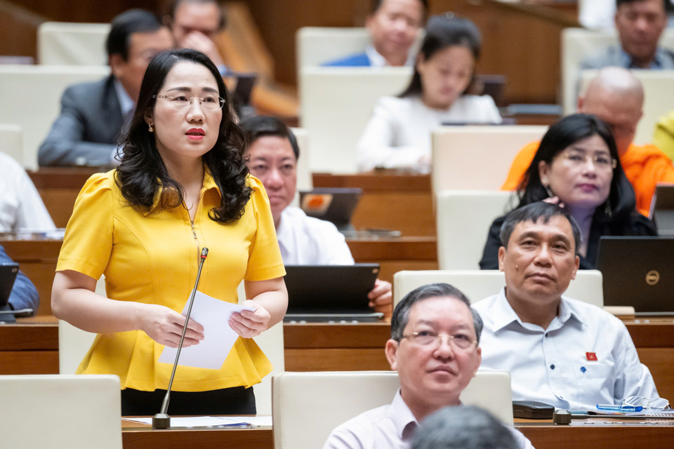 La déléguée de l'Assemblée nationale Nguyen Thi Thuy (délégation de l'Assemblée nationale de la province de Bac Kan) a pris la parole dans la salle. Photo: Quochoi.vn