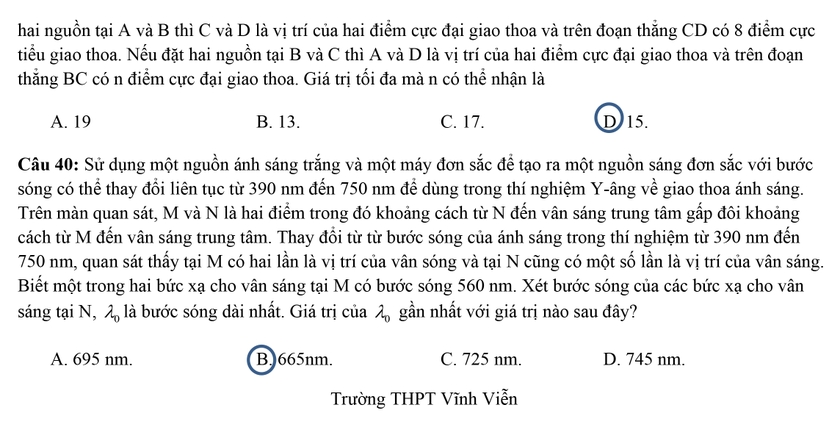  Chi tiết đề thi, đáp án các môn vật lý, hóa học, sinh học ảnh 20