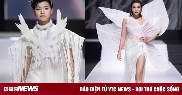 11-year-old child model confidently walks on the catwalk with Thanh Hang