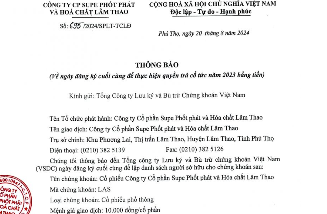 Vinachem sắp nhận hàng chục tỷ đồng cổ tức từ Supe Phốt phát và Hóa chất Lâm Thao - Ảnh 1.