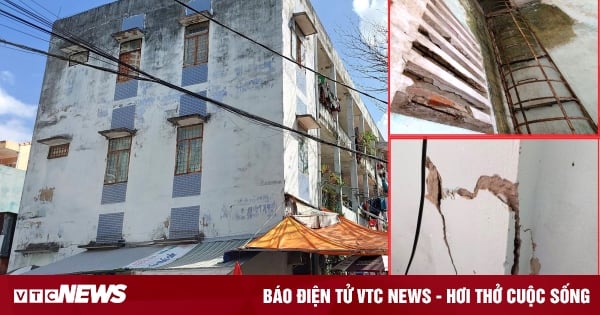 Close-up of 3 dilapidated apartment buildings due to expiration and about to be relocated in Da Nang