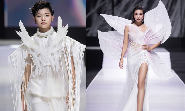 Phong Thien performs in the same collection with supermodel Thanh Hang.