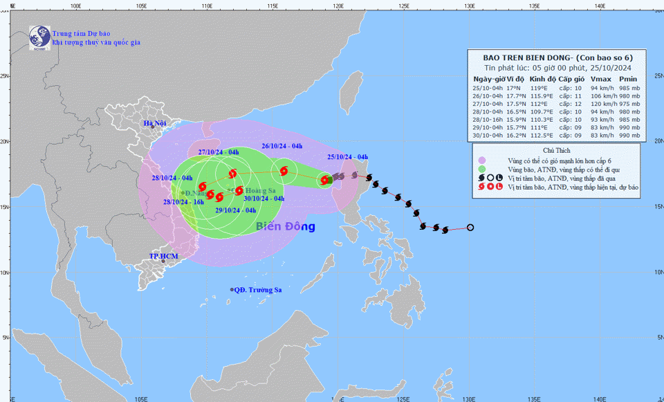 Trayectoria de la tormenta número 6.