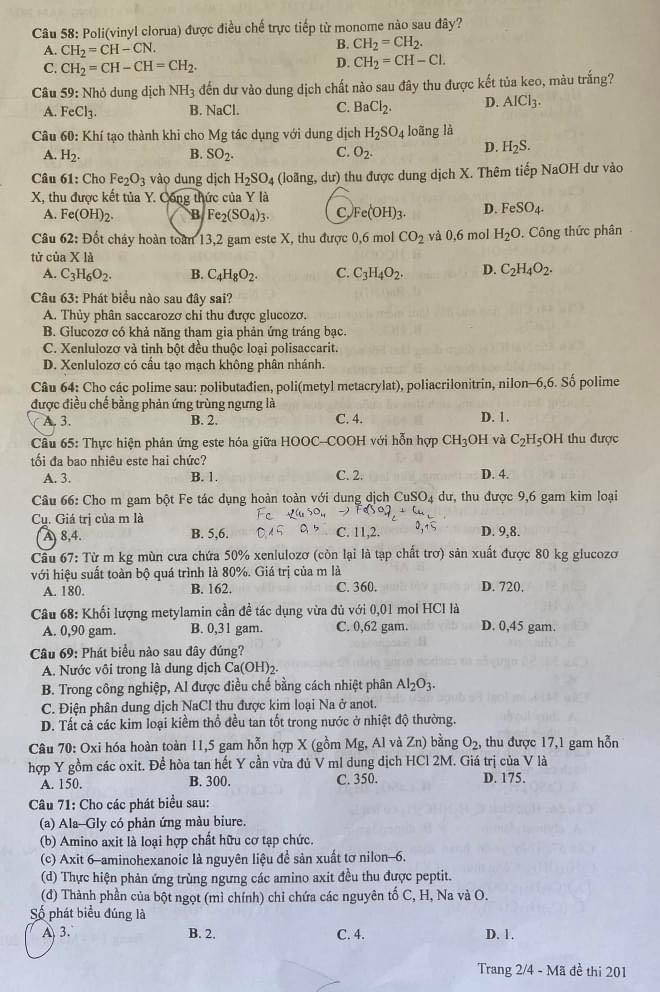 Đề thi môn Hóa tốt nghiệp THPT 3 năm gần đây có đáp án- Ảnh 2.