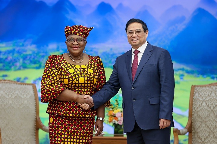 Thủ tướng Phạm Minh Chính tiếp Tổng Giám đốc WTO Ngozi Okonjo-Iweala đang có chuyến thăm làm việc tại Việt Nam - Ảnh: VGP/Nhật Bắc