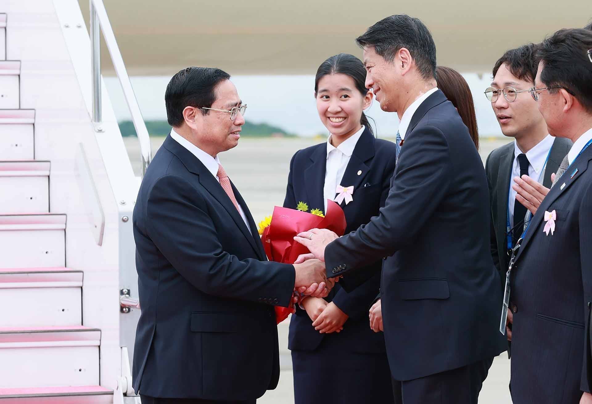 Lễ đón Thủ tướng Phạm Minh Chính tại Hiroshima (Nhật Bản). (Nguồn: TTXVN)
