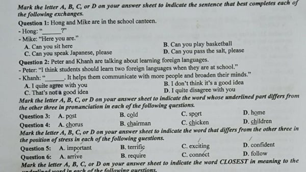 Official English exam questions for high school graduation exam 2023