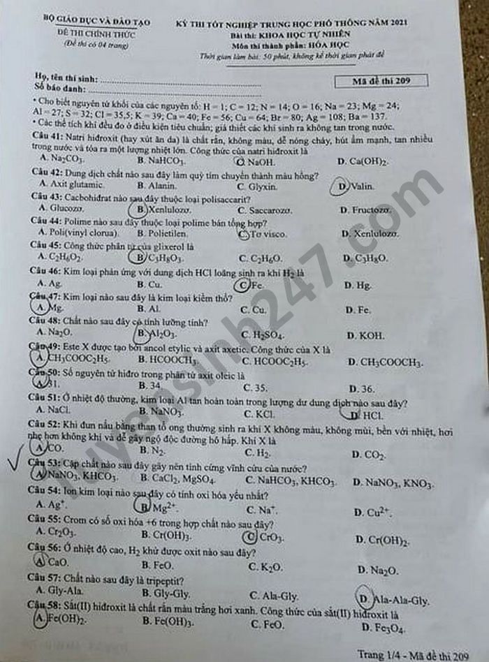 Đề thi môn Hóa tốt nghiệp THPT 3 năm gần đây có đáp án- Ảnh 11.