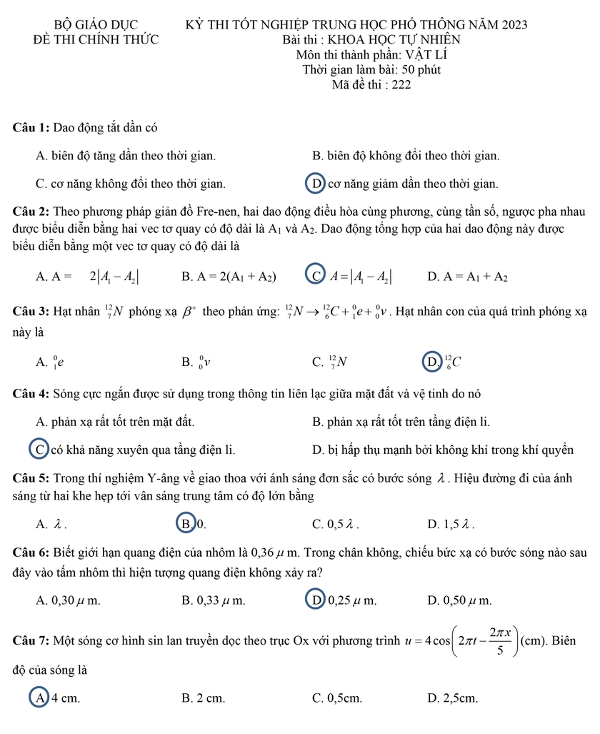 Détails de l'examen, réponses pour la physique, la chimie, la biologie photo 14