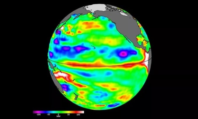 4月24日のセンチネル6号衛星のデータは、赤道と南米西海岸の海面が上昇し、気温が上昇したことを示した。写真: NASA