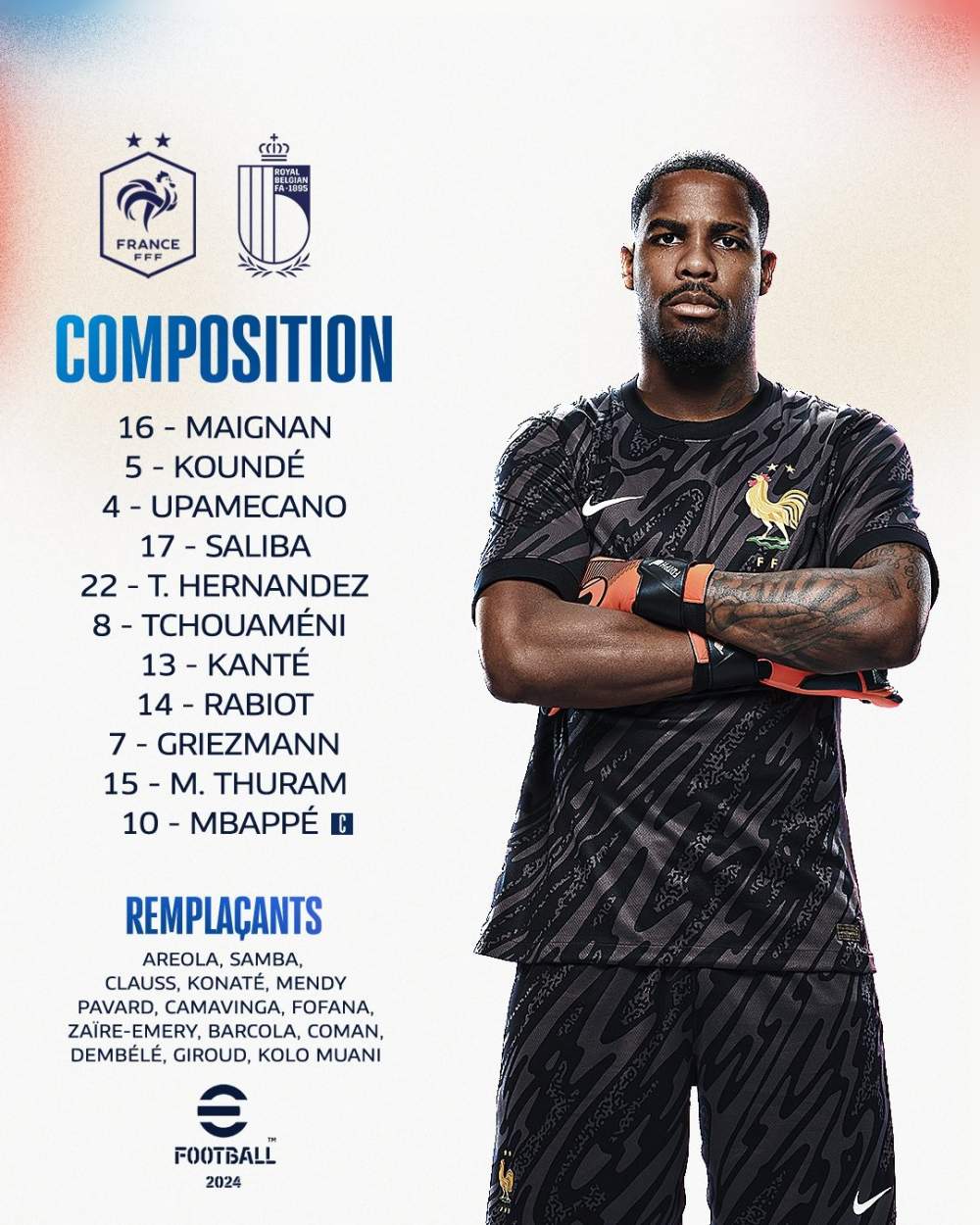 Composition de l'équipe de France. Photo : Fédération Française de Football