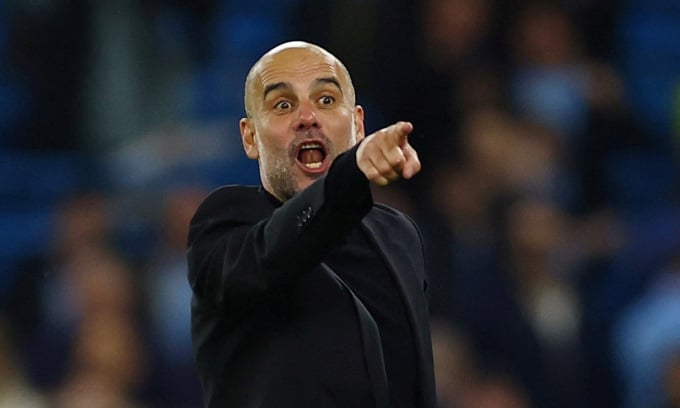 HLV Pep Guardiola trong trận bán kết lượt về Champions League với Real Madrid trên sân Etihad, thành phố Manchester, Anh tối 17/5/2023. Ảnh: Reuters