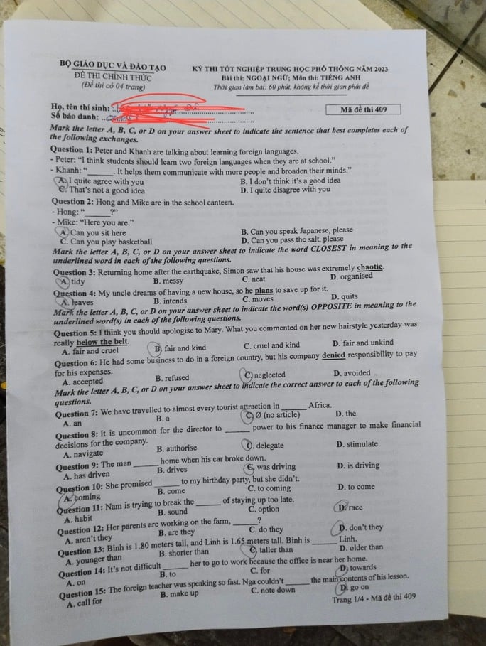 Detalles del examen, soluciones del examen de inglés foto 2