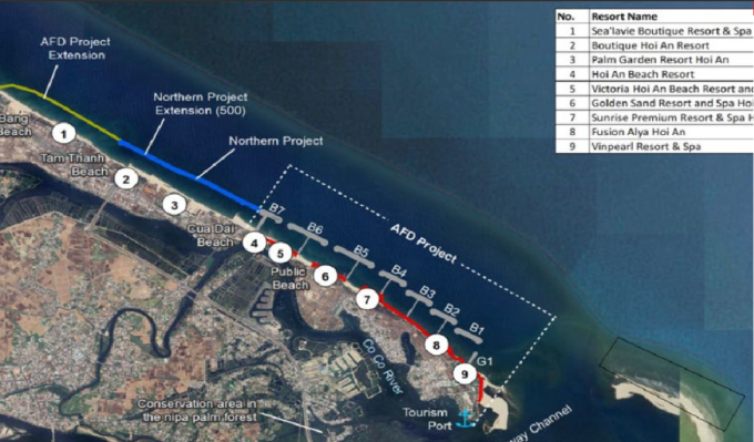 Vị trí xây dựng mỏ hàn và đê chắn sóng. Ảnh: AFD cung cấp