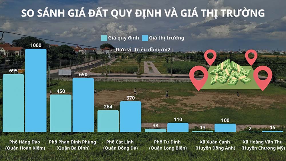 규제 토지 가격과 각 지역의 시장 가격 비교 (그래픽: Thanh Vu)