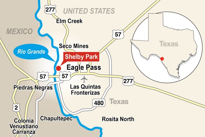 Localisation de la ville d'Eagle Pass et du fleuve Rio Grande, frontière naturelle entre les États-Unis et le Mexique. Graphisme : New York Post