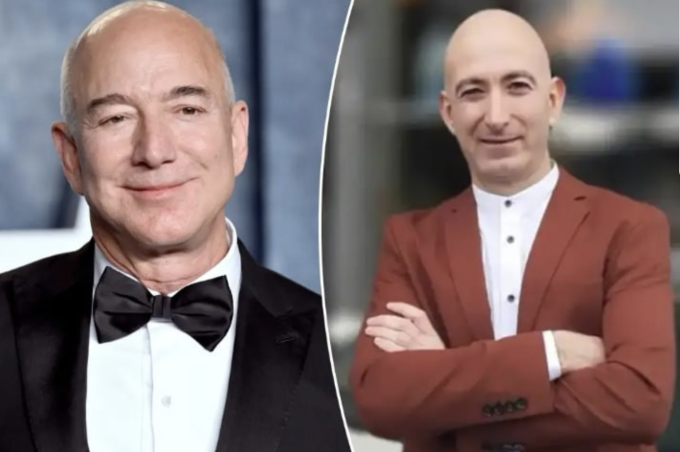Cagdas Halicilar (derecha) renunció a su trabajo como electricista tras descubrirse su parecido con el multimillonario Jeff Bezos (izquierda). Foto: NY Post