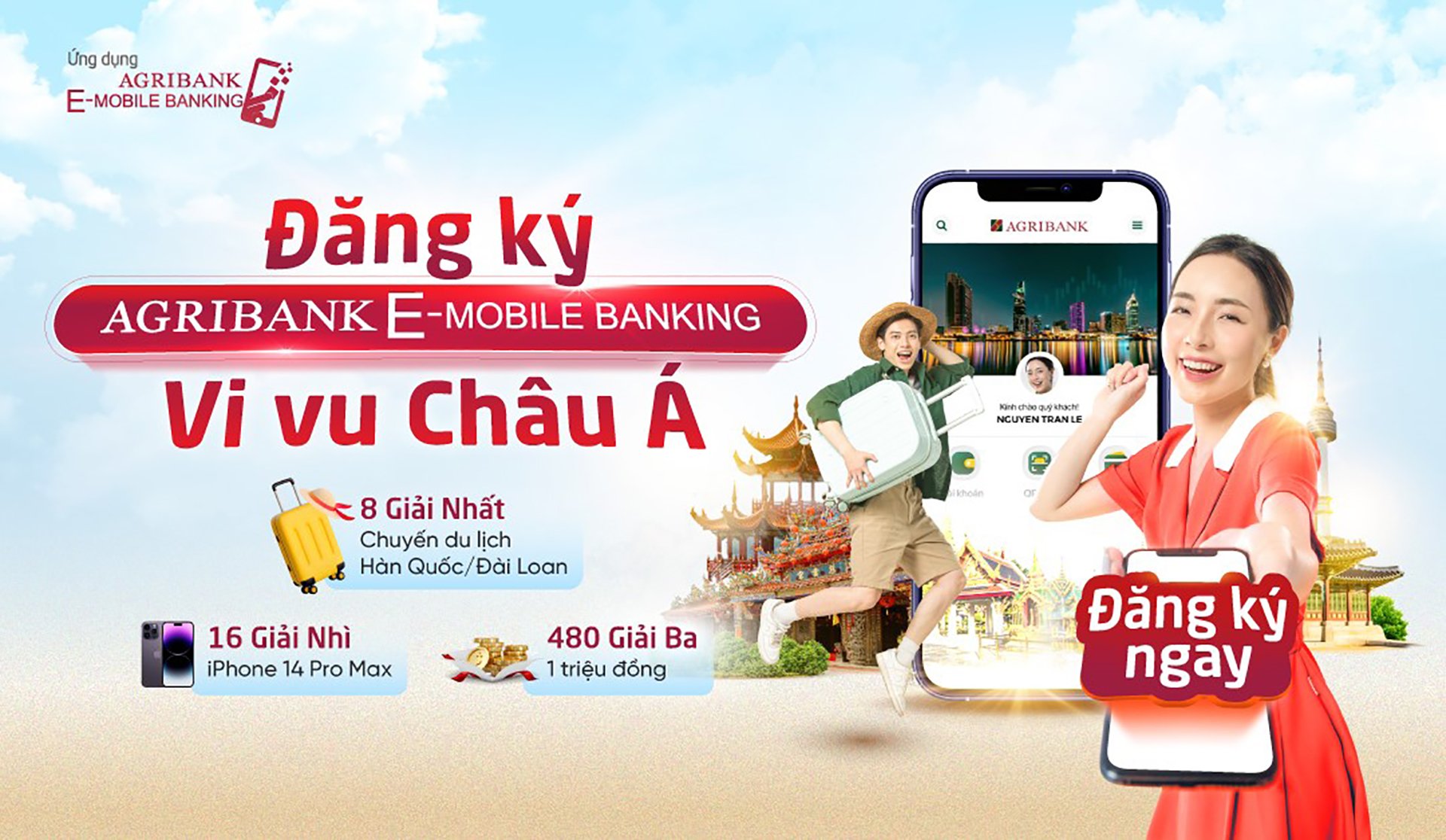 Chương trình "Đăng ký Agribank E-Mobile Banking - Vi vu Châu Á" tiếp tục diễn ra đến ngày 24.9