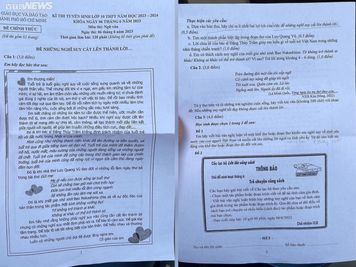 Literaturprüfung für die 10. Klasse in Ho-Chi-Minh-Stadt: Beeindruckende Fragen mit tiefer humanistischer Bedeutung - 1