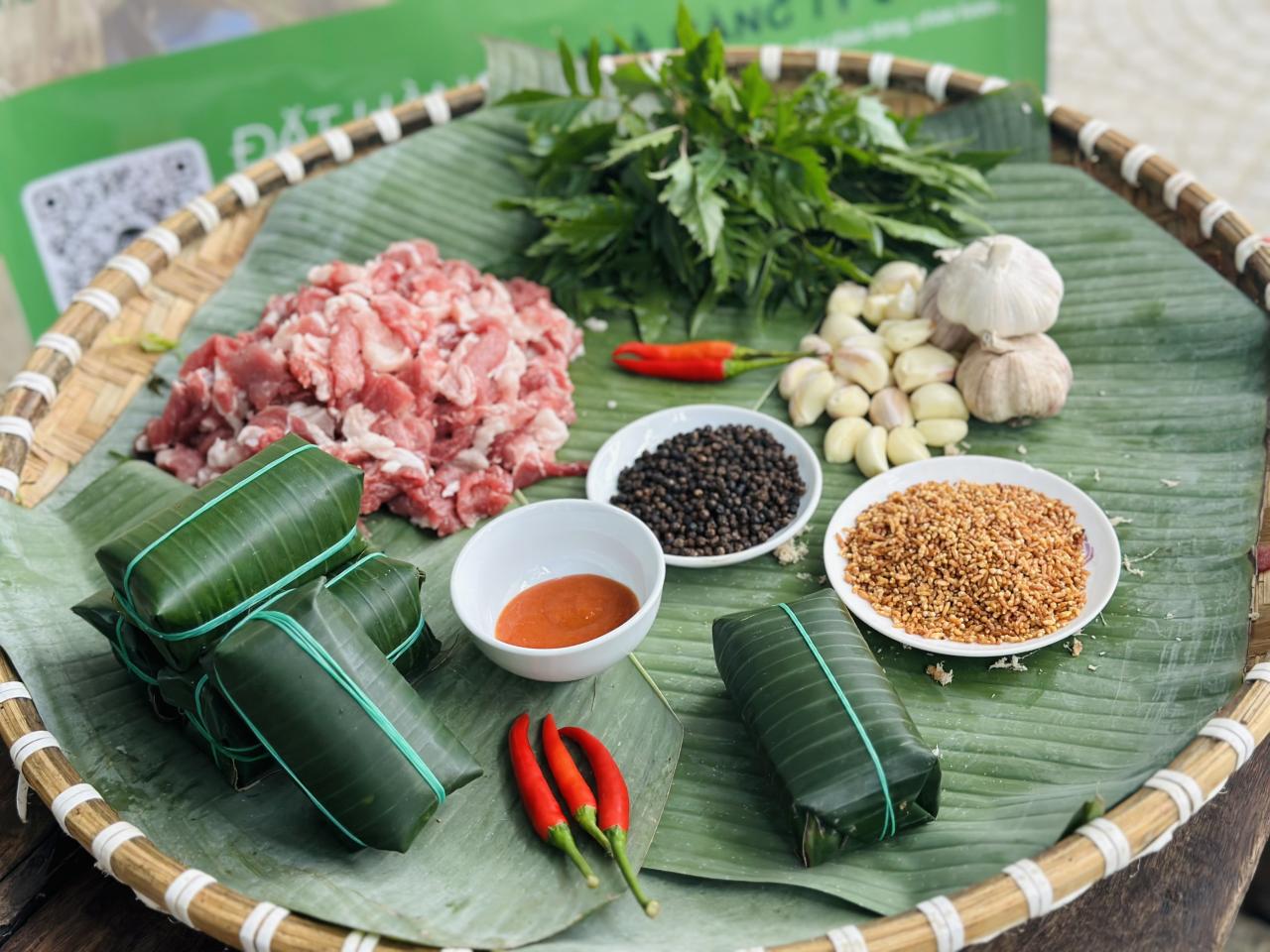 Necessary ingredients to prepare Tho Xuan grilled spring rolls. Photo: NVCC