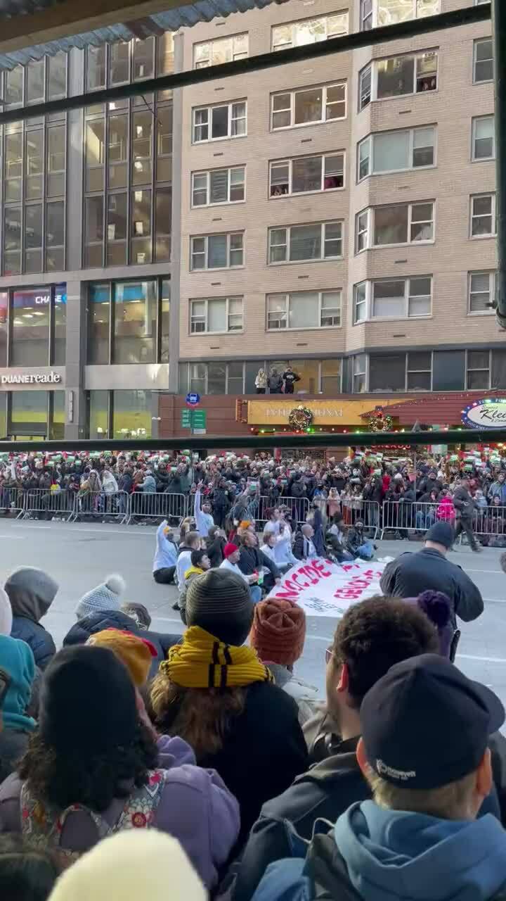 Manifestantes contra la guerra entre Israel y Hamás bloquean el desfile de Acción de Gracias