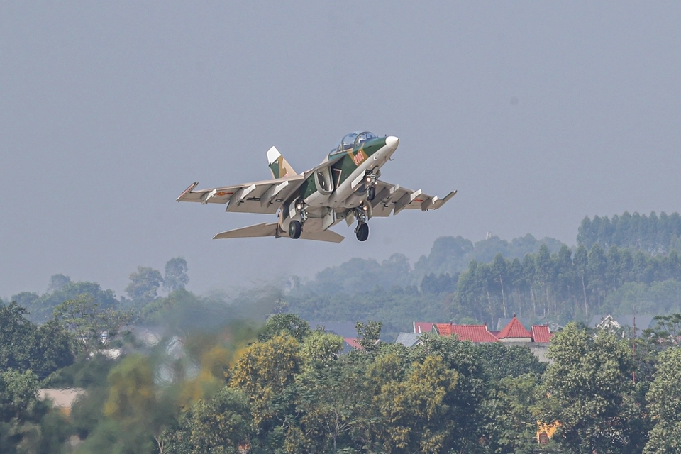 A Vietnam Air Force plane takes off.