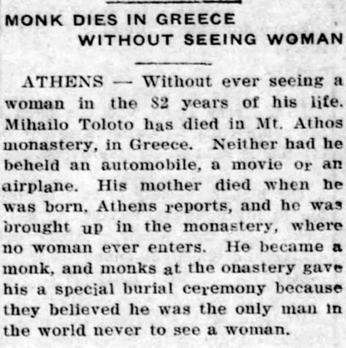 Bài viết trên báo Edinburgh Daily Courier năm 1938 đề cập tới cái chết của thầy tu Mihailo Tolotos. Ảnh: Greek Reporter.