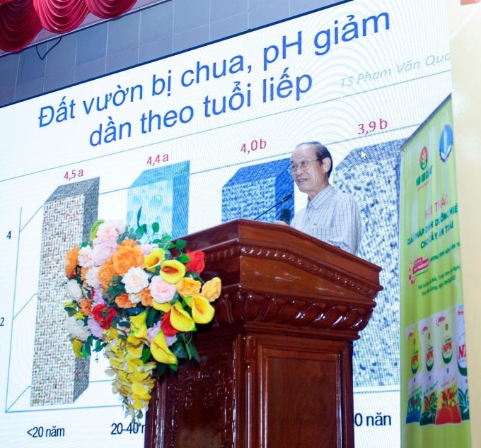 Professor, Dr. Nguyen Bao Ve shares about the current situation and solutions for fruit growing land in the Mekong Delta. Photo: PVCFC