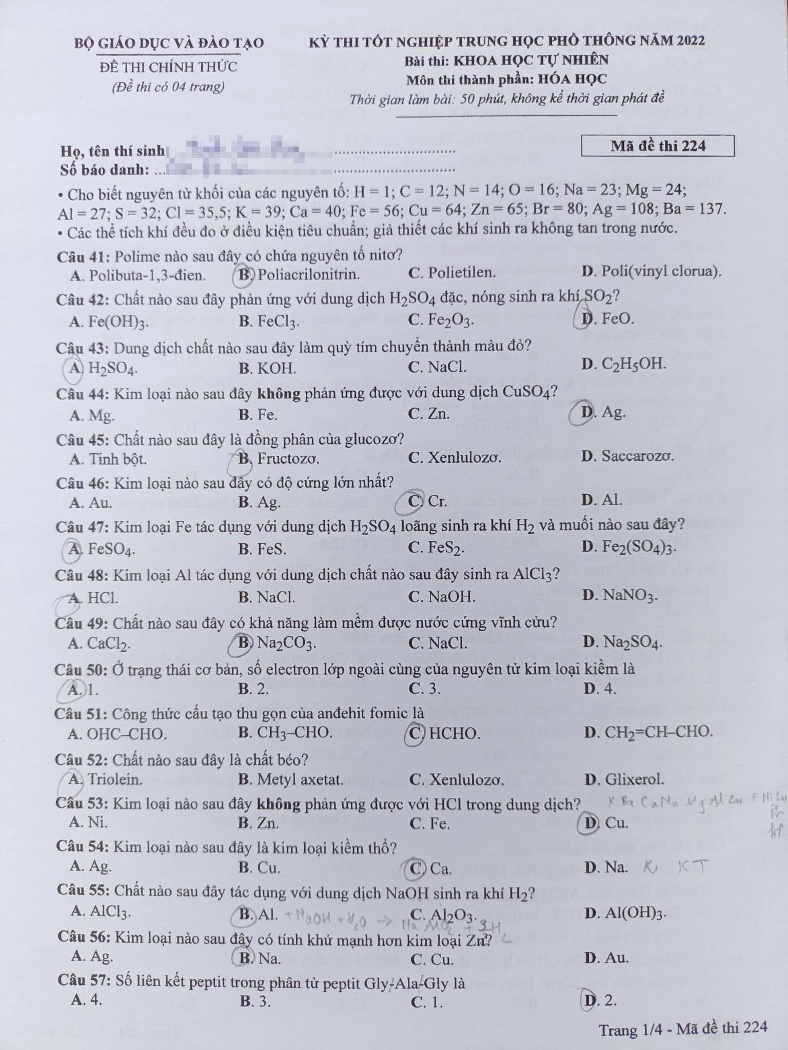 Đề thi môn Hóa tốt nghiệp THPT 3 năm gần đây có đáp án- Ảnh 6.