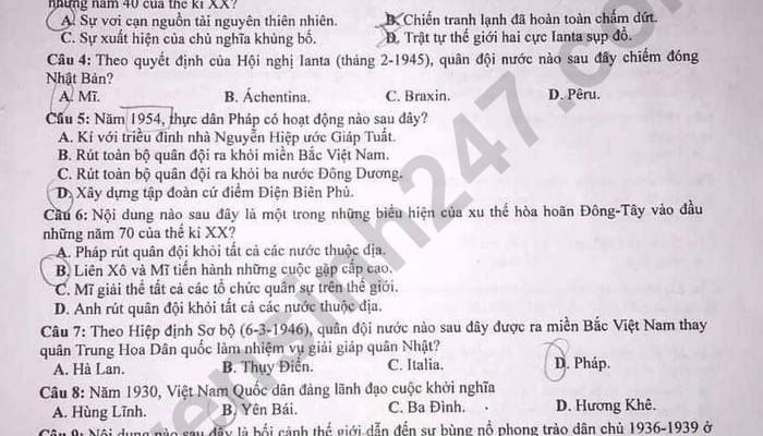 Đề thi tốt nghiệp THPT 2023 môn Lịch sử, mã đề 320