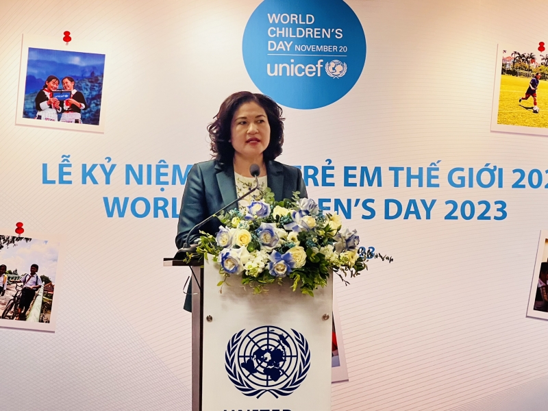 Deputy Minister of Labor, Invalids and Social Affairs Nguyen Thi Ha spoke at the ceremony.