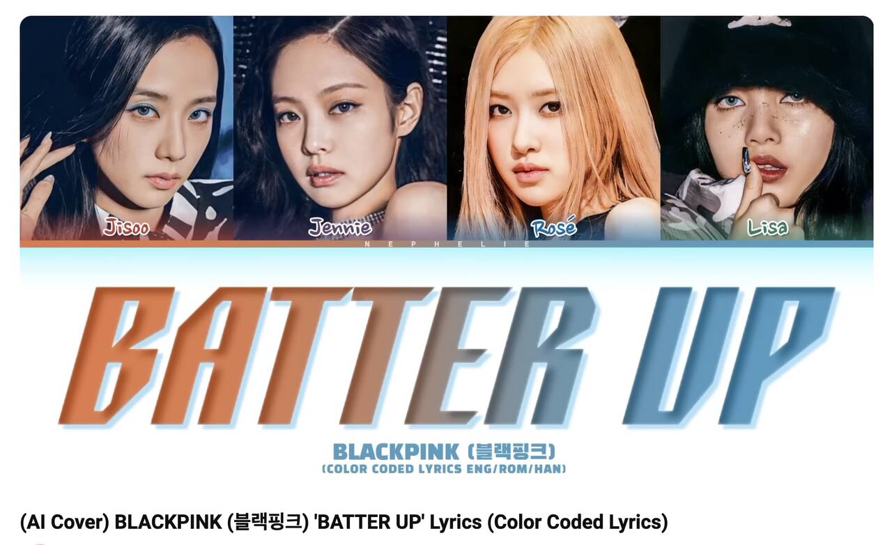 Un video de Ai versionando la canción “Batter Up” con la voz de Blackpink ha atraído 1,4 millones de visitas en YouTube. Foto: Captura de pantalla