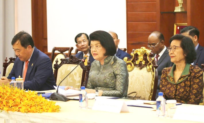 President of the Cambodian National Assembly Samdech Khuon Sudary speaks at the meeting with National Assembly Chairman Tran Thanh Man. Photo: Doan Tan – VNA