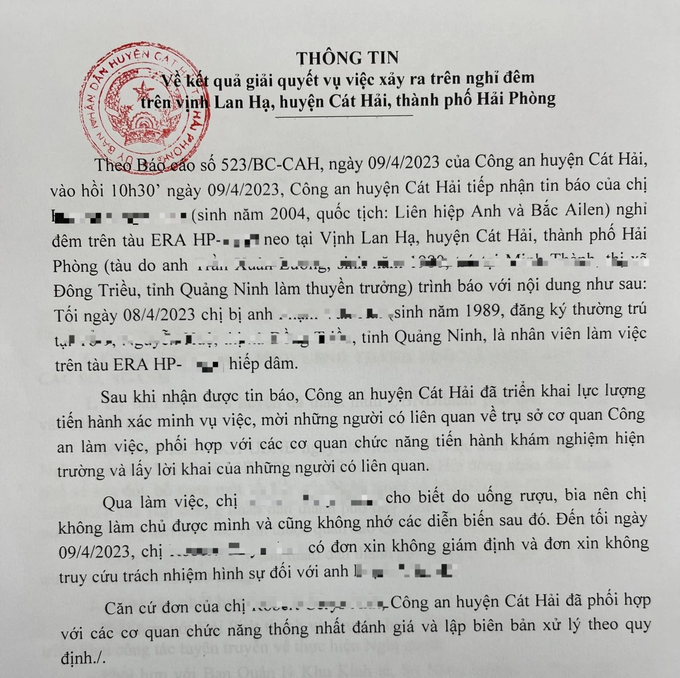 Thông tin bất ngờ vụ nữ du khách nước ngoài tố bị hiếp dâm trên vịnh Lan Hạ - 1