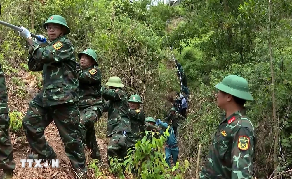 将校と兵士は、国家送電公社がプロジェクトを予定通りに完了できるよう支援します。 （写真：ヴァン・タイ/VNA）