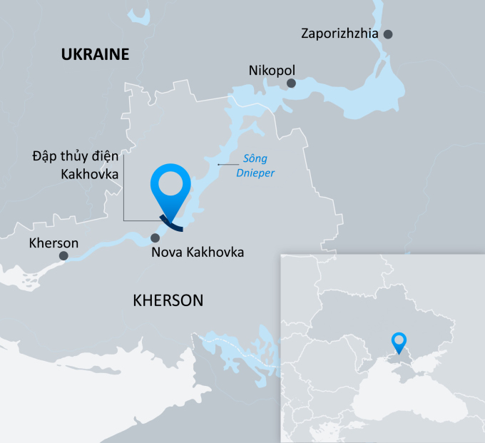 Ubicación de la presa hidroeléctrica de Nova Kakhovka. Gráficos: DW