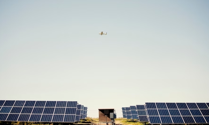 A private plane takes off on October 31 from the airport in George, South Africa, where a solar panel system is being installed. Photo: AFP