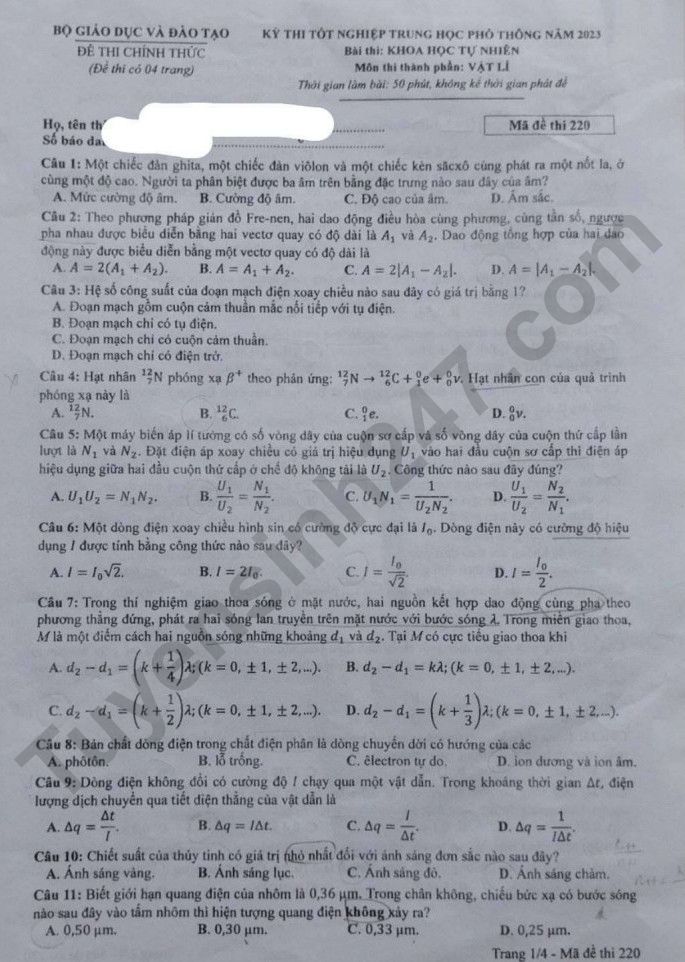 Examen de graduación de secundaria 2023 código de examen de física 220 imagen 1