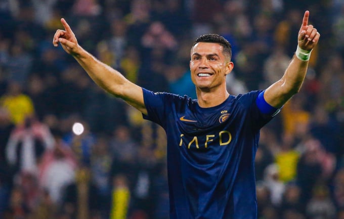 Ronaldo celebrates scoring the winning goal for Al Nassr in a 4-1 victory at Al Taawoun Stadium in the 19th round of the Saudi Pro League on December 30. Photo: X / Al Nassr