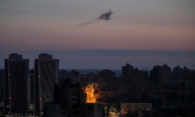 Smoke rises over Kiev after a Russian UAV attack in May. Photo: Reuters