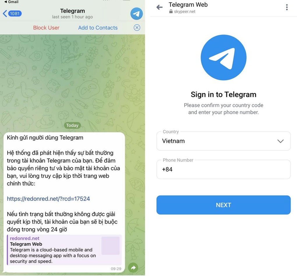 คำเตือนเกี่ยวกับการหลอกลวงแฮ็กบัญชี Telegram ในเวียดนาม - 2 Cảnh báo chiêu lừa chiếm đoạt tài khoản Telegram tại Việt Nam - 2
