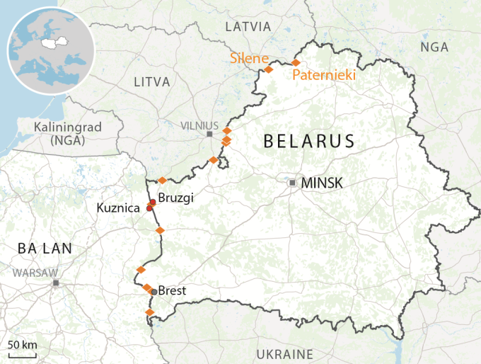 Ubicación de Bielorrusia y pasos fronterizos con países vecinos. Gráficos: AFP