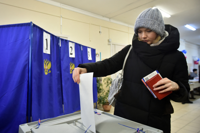 ロシアの有権者は3月15日、シベリアのノボシビルスク市で投票を行った。写真：AFP