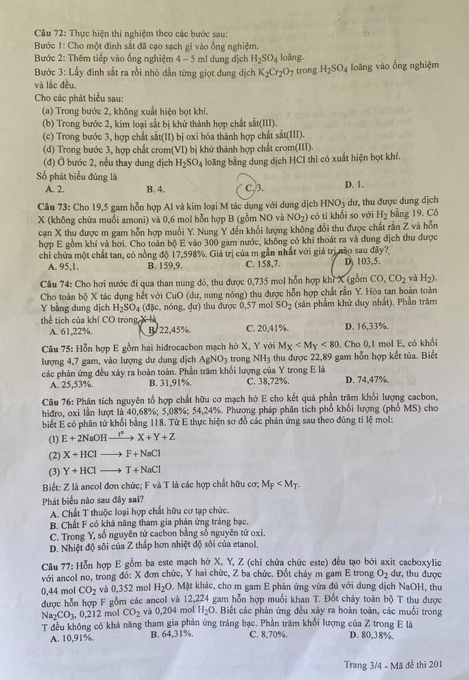  Chi tiết đề thi, đáp án các môn vật lý, hóa học, sinh học ảnh 11