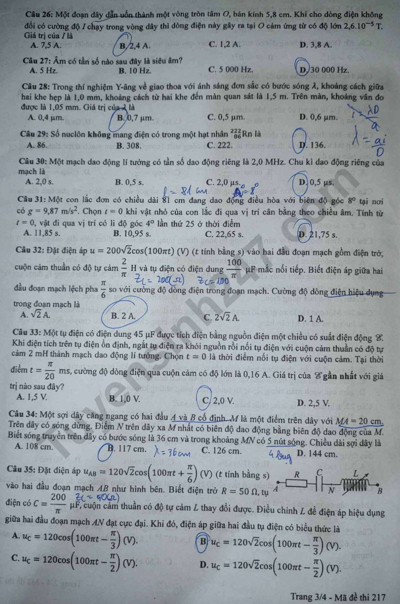 امتحان الثانوية العامة 2023 امتحان الفيزياء رمز 217 صورة 3