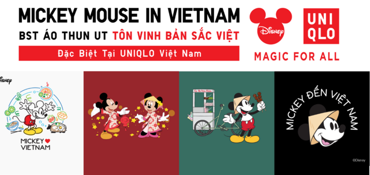 Mickey Mouse apparaît avec des plats et des costumes typiquement vietnamiens dans la collection UT Mickey Mouse au Vietnam.